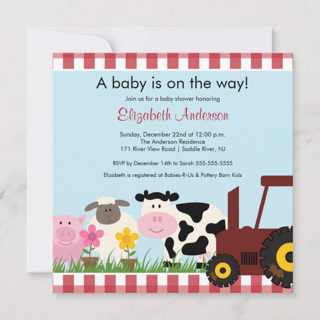 Inbjudan till Barnyard Animals Babyskon (Framsida)