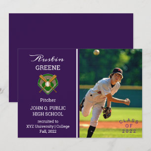 Inbjudan till Baseball Player Photo Lila Studenten