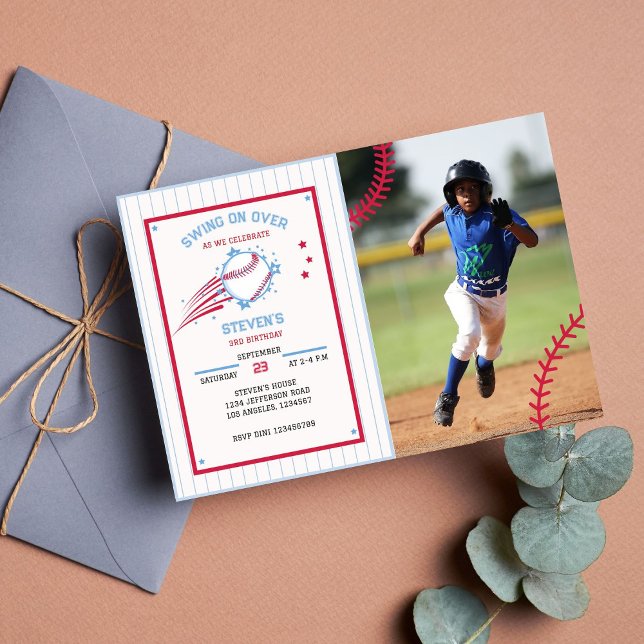 Inbjudan till Baseball Sporty Birthday Photo för b (Photo Invitation)