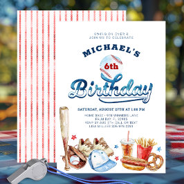 Inbjudan till baseboll-födelsedagsfest med texten 