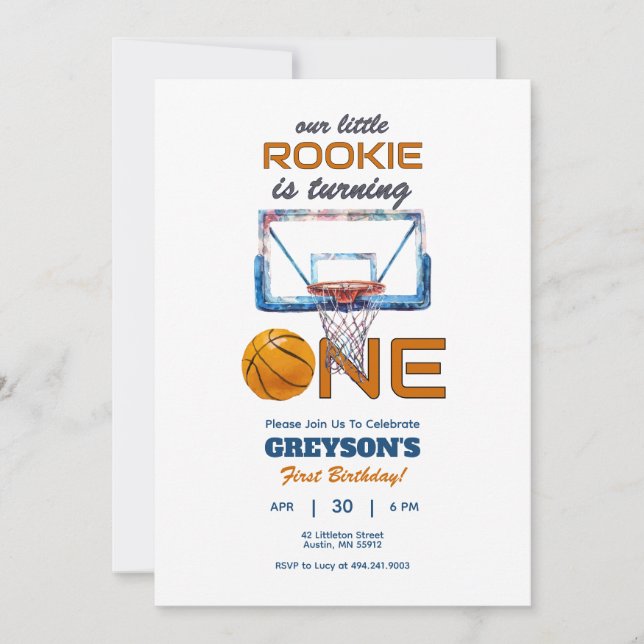 Inbjudan till basketbollrookie 1-års födelsedag (Framsida)