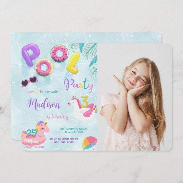 Inbjudan till bassäng på födelsedagen, inbjudan ti (Fram/baksida)