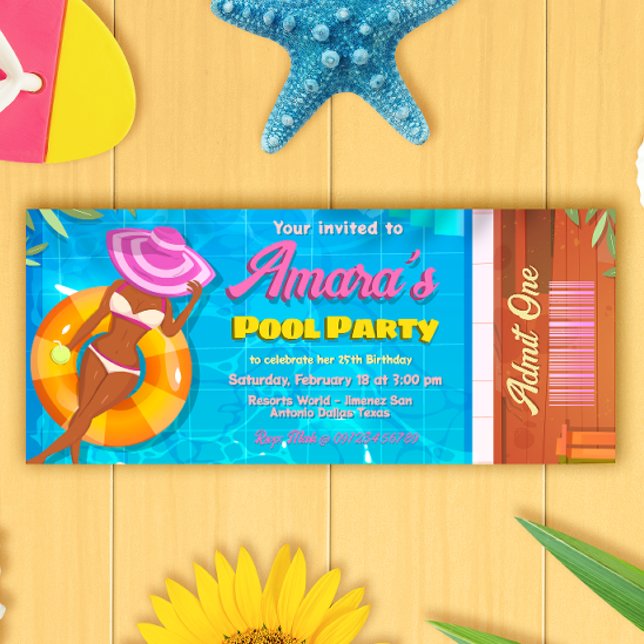 Inbjudan till bassäng-partiet Biljett (Pool Party Ticket Invitation)