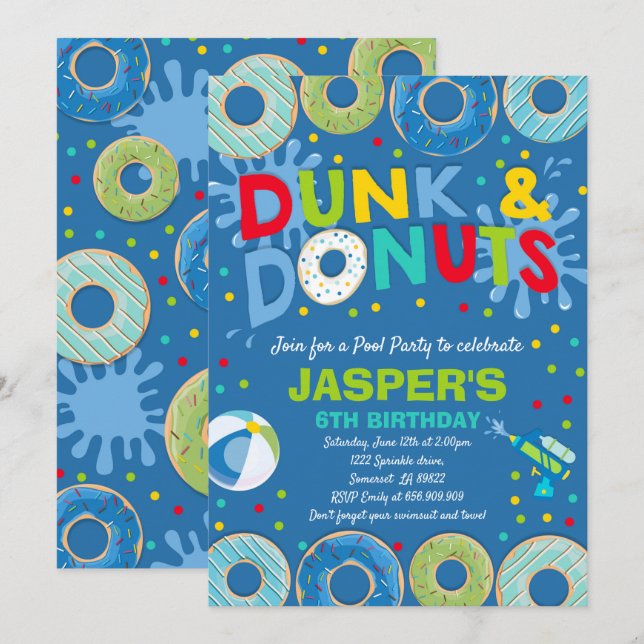 Inbjudan till Bassäng-partiet (Dunk) och Donuts Ba (Fram/baksida)