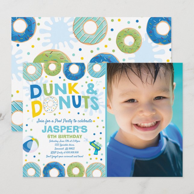 Inbjudan till Bassäng-partiet (Dunk) och Donuts Ba (Fram/baksida)