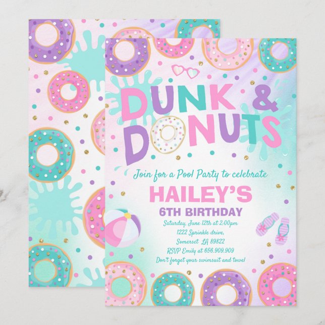 Inbjudan till Bassäng-partiet (Dunk) och Donuts Ba (Fram/baksida)