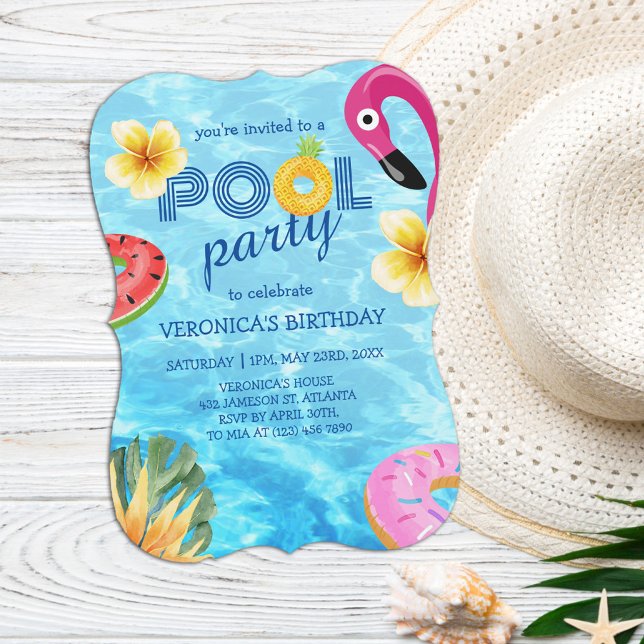 Inbjudan till Bassäng-partiet för sommardagen Roli (Summer Fun Birthday Pool Party Invitation)