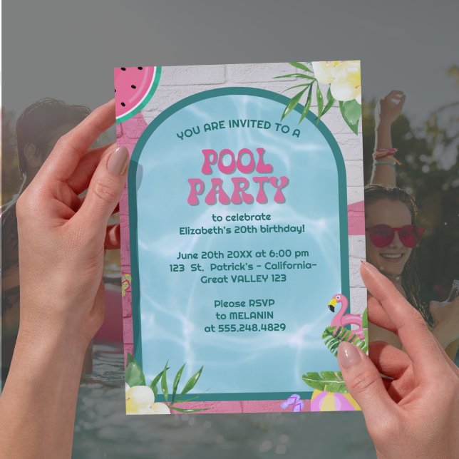 Inbjudan till Bassäng-partiet Handflatan, sommarbl (Palm Summer Blue Adult Pool Party Invitation)