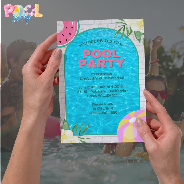 Inbjudan till Bassäng-partiet Handflatan Vår Blue  (Palm Summer Blue Adult Pool Party Invitation)