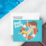 Inbjudan till Bassäng Party Boy Swimming Barns föd<br><div class="desc">Barn från Fantastisk bassäng bjuder in till en födelsedagsfest för barn på sommaren. Coola som simmar brunettpojke som hänger ut i ett rött och vitt,  randigt innerslang i roligtens blå vågar i bassäng. Det skulle också kunna användas för en sista dag eller skola,  välkommen till sommaruppehållet!</div>