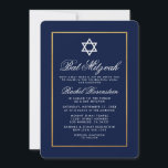 Inbjudan till bat mitzvah blått och Guld<br><div class="desc">Bat mitzvah blått och Guld-inbjudningskort</div>