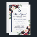 Inbjudan till bat mitzvah Blue Burgundy-Blommigt<br><div class="desc">Bat mitzvah Blommigt för Burgundy Marsala Blue-inbjudan</div>