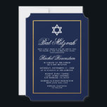 Inbjudan till bat mitzvah Elegant Blue and Guld<br><div class="desc">Bat mitzvah blått och Guld-inbjudningskort - Biljett Stil</div>