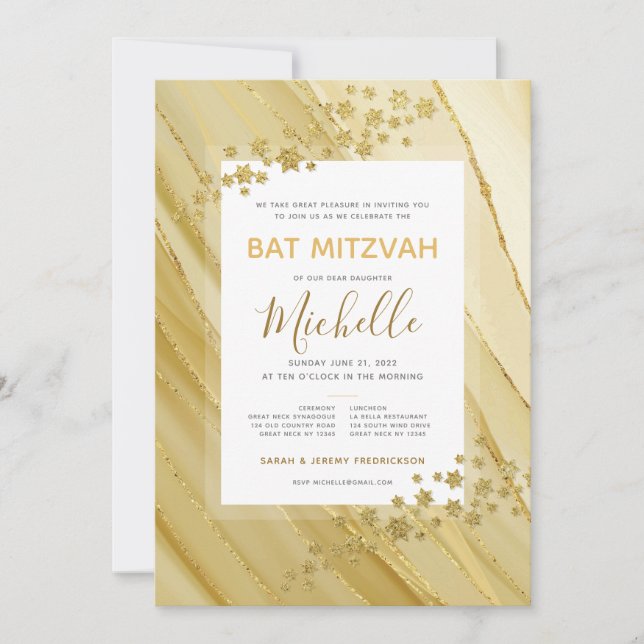 Inbjudan till bat mitzvah Elegant Guld Glitter (Framsida)