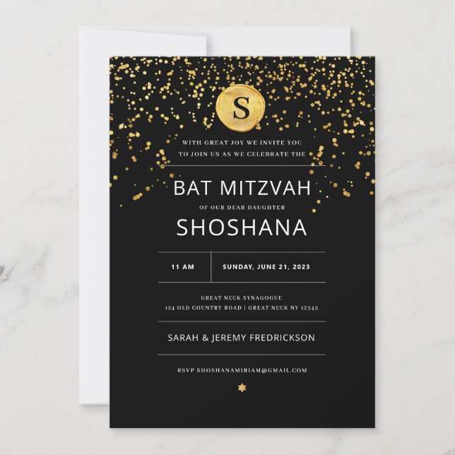 Inbjudan till bat mitzvah Guld Glitter (Framsida)