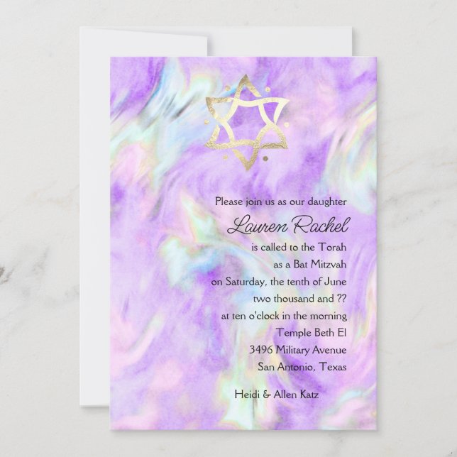 Inbjudan till bat mitzvah Lila - färgdesign (Framsida)
