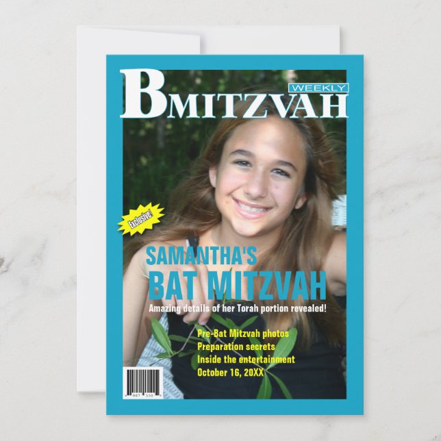 Inbjudan till Bat Mitzvah Magasin Turkos (Framsida)
