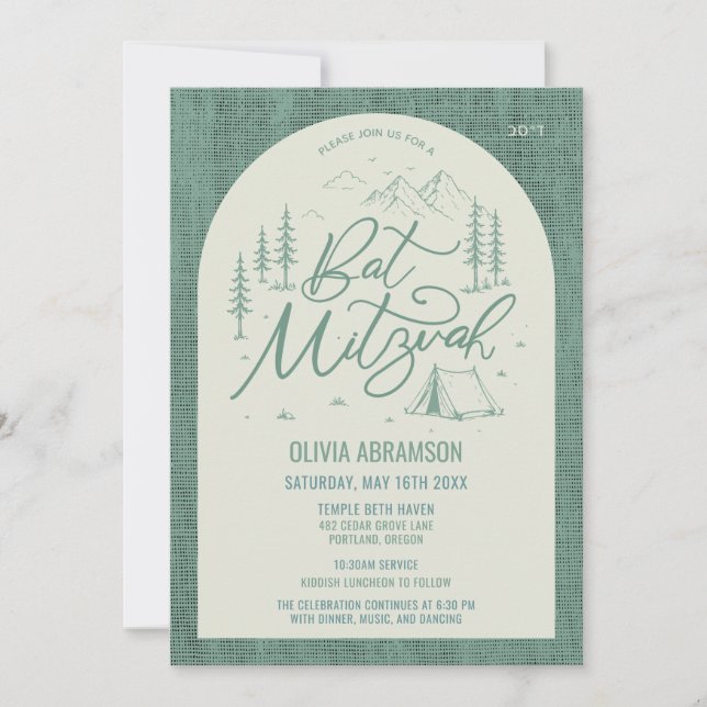 Inbjudan till Bat Mitzvah med lägertema utomhus (Framsida)