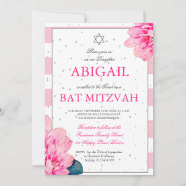 Inbjudan till bat mitzvah Rosa ros Hebreiska Silve