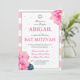 Inbjudan till bat mitzvah Rosa ros Hebreiska Silve