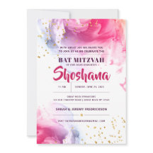 Inbjudan till bat mitzvah vattenfärg i Glitter