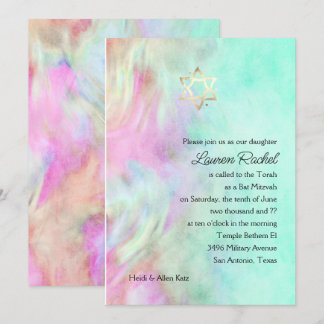 Inbjudan till bat mitzvah vattenfärgsdesign för Aq