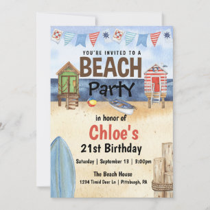 Inbjudan till Beach Party-vattenfärg