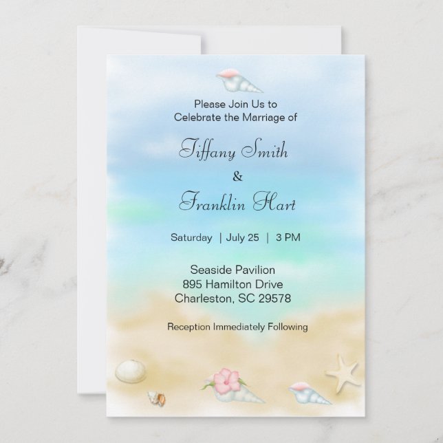 Inbjudan till Beach Wedding (Framsida)