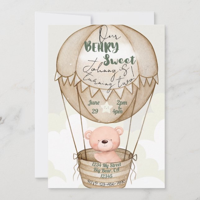 Inbjudan till Beary Sweet Birthday (Framsida)