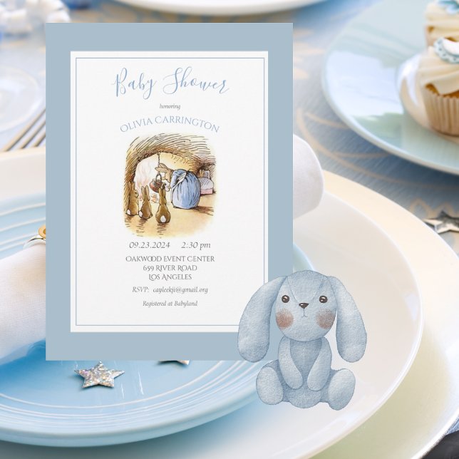 Inbjudan till Beatrix Potter Blue Bunny Baby Showe (Skapare uppladdad)