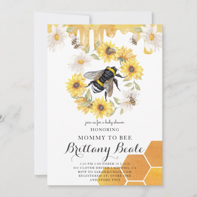Inbjudan till Bee Baby Shower (Framsida)