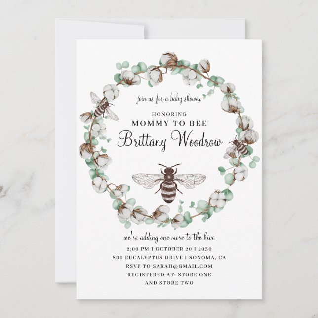 Inbjudan till Bee Baby Shower (Framsida)