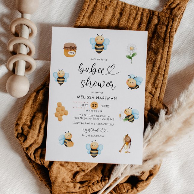 Inbjudan till Bee Baby Shower för vattenfärgshonun (Skapare uppladdad)