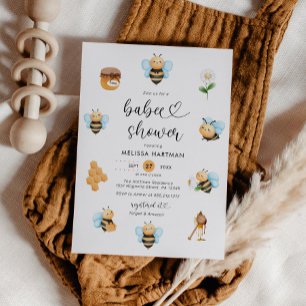 Inbjudan till Bee Baby Shower för vattenfärgshonun