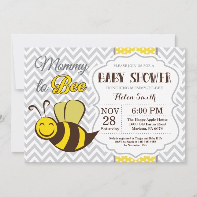 Inbjudan till Bee Baby Shower Humla (Framsida)
