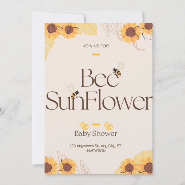 Inbjudan till Bee Baby Shower Vår solblommor (Framsida)
