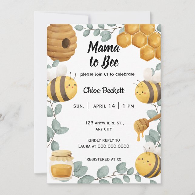 Inbjudan till Bee Wildblomma Baby Shower från mamm (Framsida)