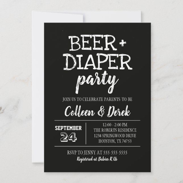 Inbjudan till Beer & Diaper Baby Shower (Framsida)