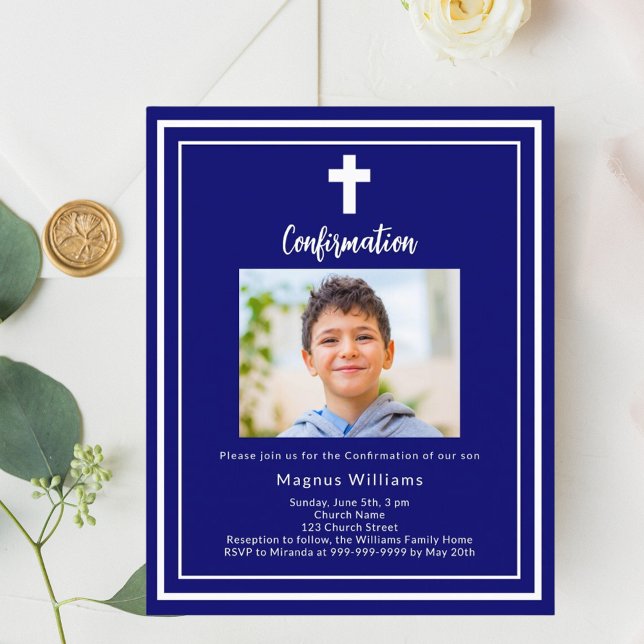 Inbjudan till bekräftelse av marin blå fotopojke (Skapare uppladdad)