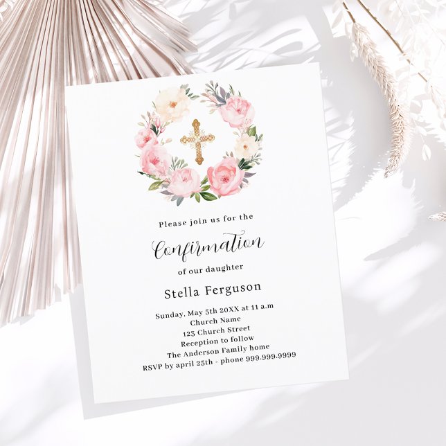 Inbjudan till bekräftelse av rosa blommigts krans  (Skapare uppladdad)