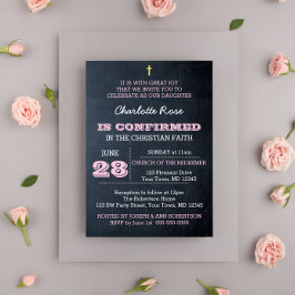Inbjudan till bekräftelse av Rosa på kalkboard