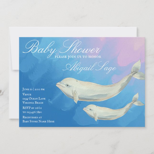 Inbjudan till Beluga Whale Mamma och Calf Baby Sho (Framsida)