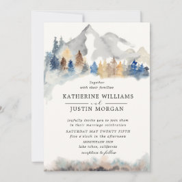 Inbjudan till bergsbröllop med rustiska vattenfärg