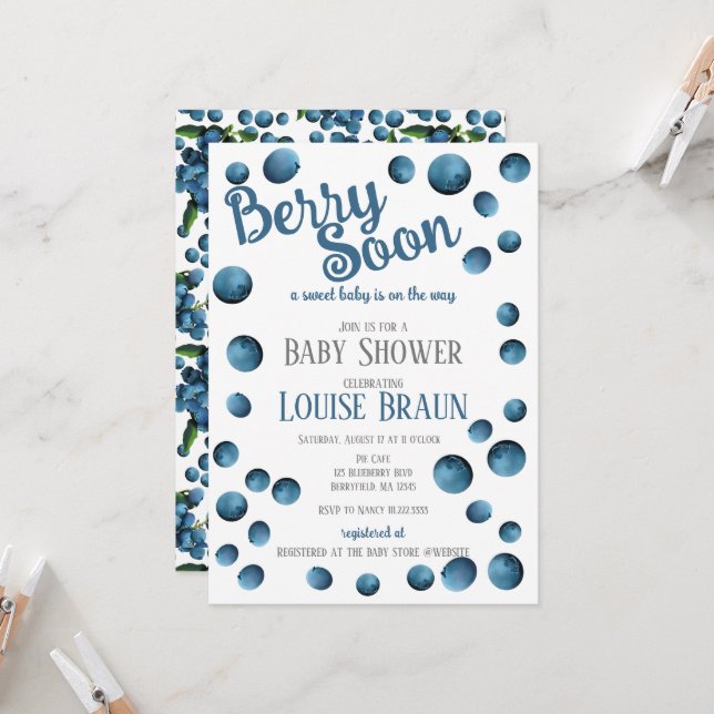Inbjudan till Berry snart Baby Shower (Fram/Back In Situ)