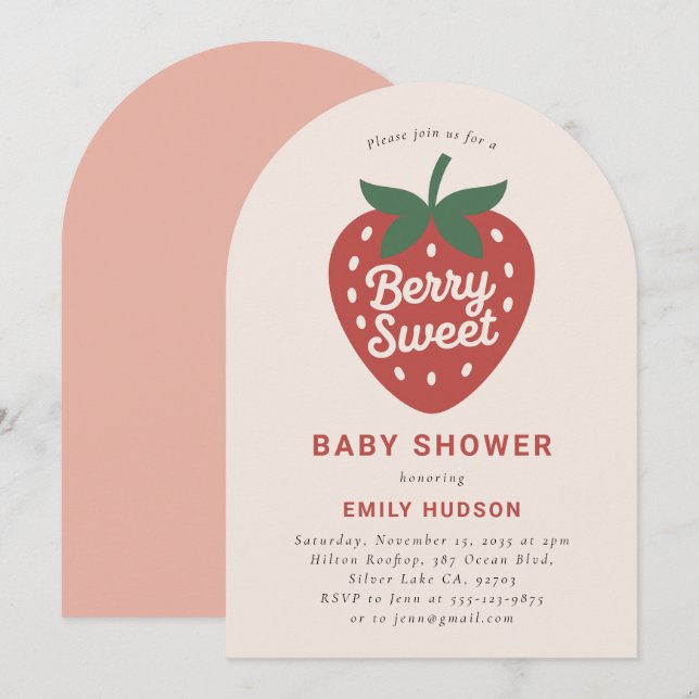 Inbjudan till Berry Sweet Baby Shower (Fram/baksida)