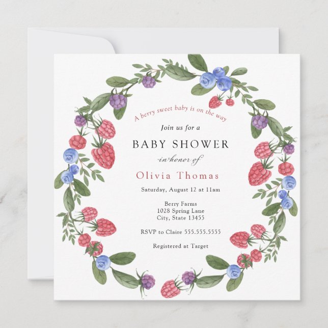 Inbjudan till Berry Sweet Baby Shower (Framsida)