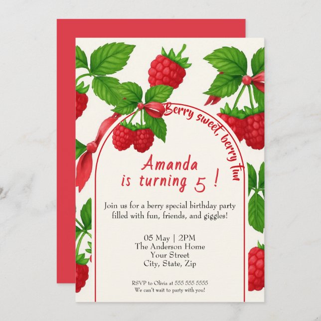 Inbjudan till Berry Sweet Raspberry Barns födelsed (Fram/baksida)