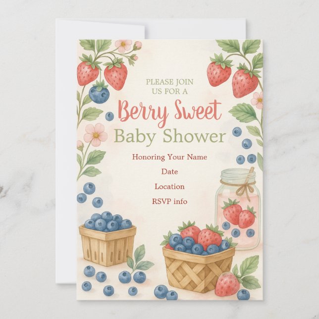 Inbjudan till Berry Sweet Rustic Design Baby Showe (Framsida)