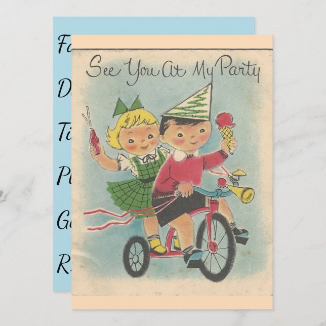 Inbjudan till bicykling på födelsedag (Fram/baksida)