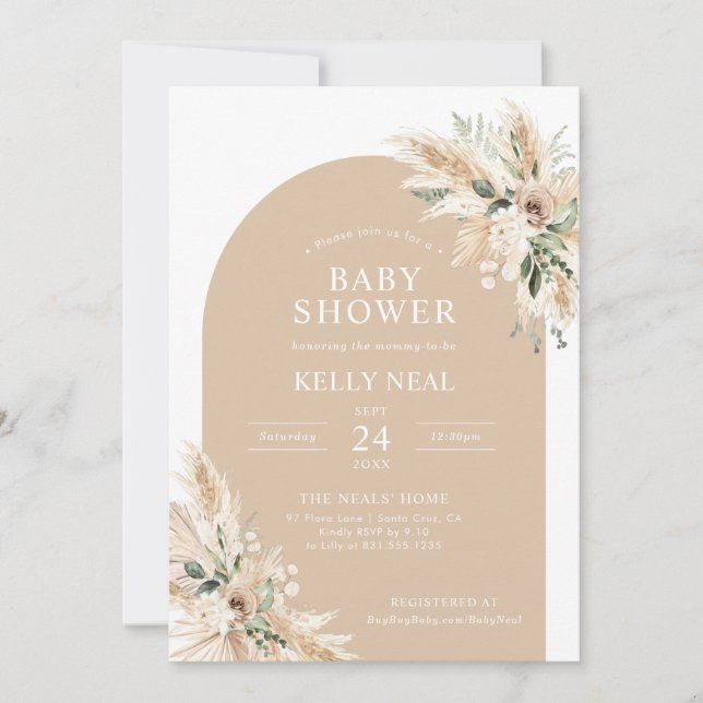 Inbjudan till Biege Pampas Grass Baby Shower (Framsida)